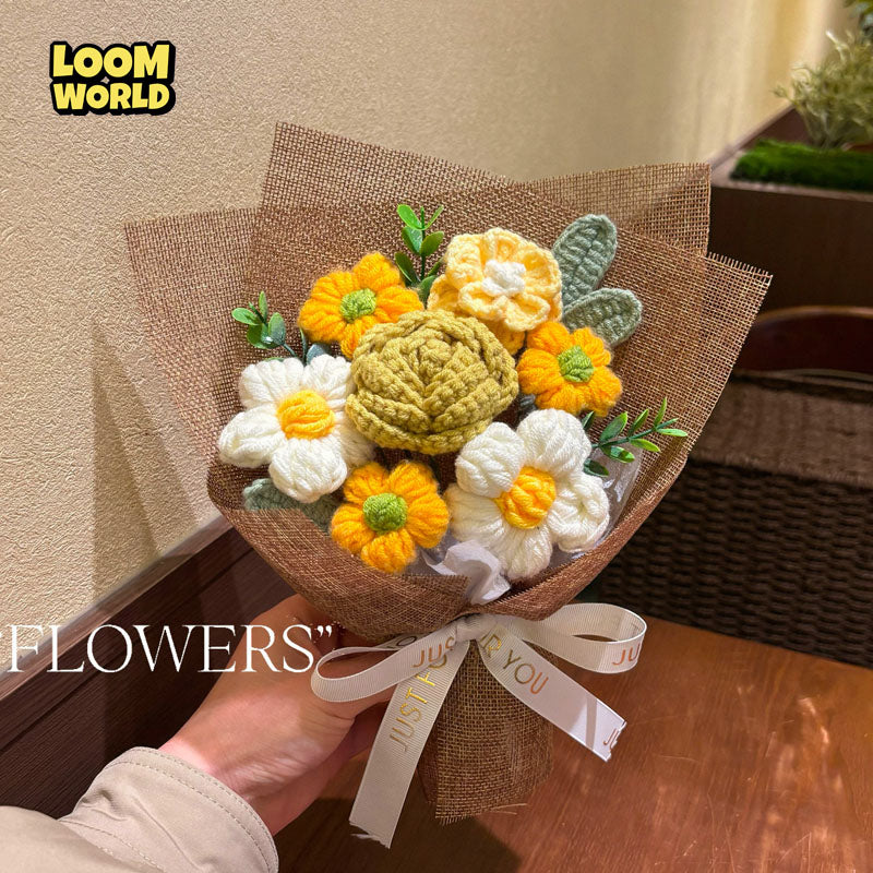Handgemachter kleiner Häkelblumenstrauß – Zarte Häkelblumen als Brautstrauß, Geschenk & Dekoration | LW25