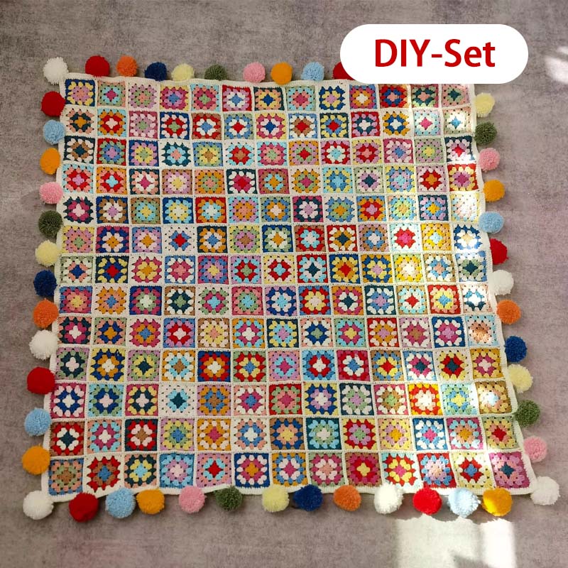 🌈 Handgestrickte Regenbogen-Blumen-Decke (100×100 cm) 🌼 DIY-Set oder Fertigprodukt erhältlich 🧶✨ Bunte Häkeldecke für Zuhause & Geschenkidee 🎁-(LW07)