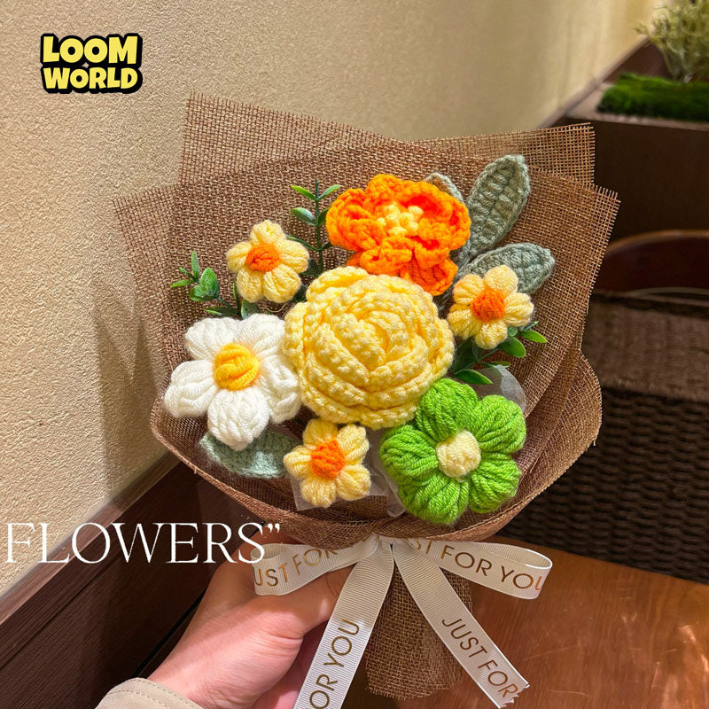 Handgemachter kleiner Häkelblumenstrauß – Zarte Häkelblumen als Brautstrauß, Geschenk & Dekoration | LW25
