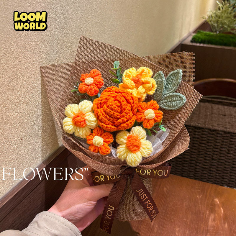 Handgemachter kleiner Häkelblumenstrauß – Zarte Häkelblumen als Brautstrauß, Geschenk & Dekoration | LW25