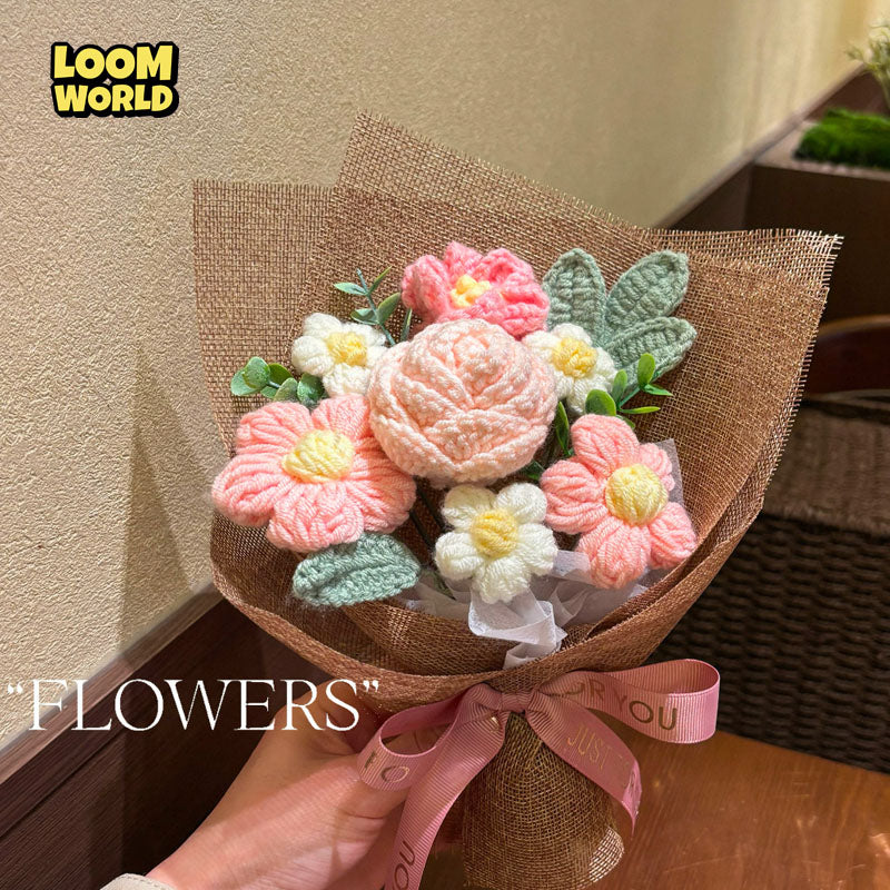Handgemachter kleiner Häkelblumenstrauß – Zarte Häkelblumen als Brautstrauß, Geschenk & Dekoration | LW25