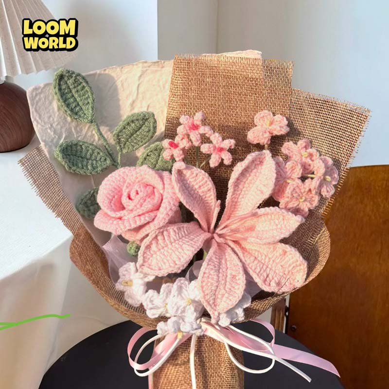 Handgemachter kleiner Häkelblumenstrauß – Zarte Häkelblumen als Brautstrauß, Geschenk & Dekoration | LW25