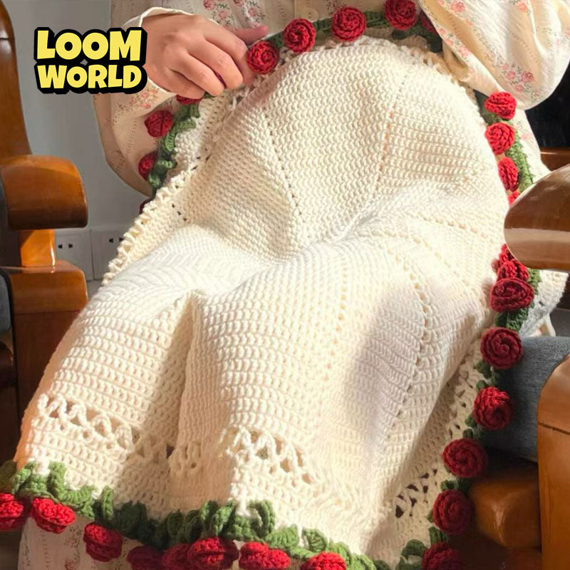 🎁 Handgemachte Strickdecke mit 3D-Blumen 🌷 – das perfekte Geschenk voller Wärme & Stil-(LW01)