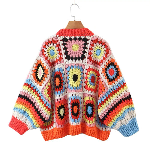 Handgefertigte Strickjacke mit bunten Blumen – entspannter Urlaubs-Look 🌼☀️-(LW03)