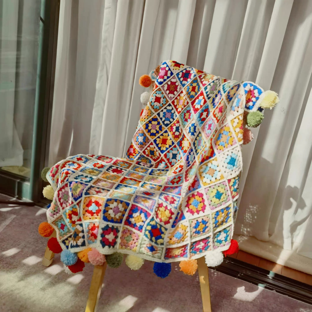 🌈 Handgestrickte Regenbogen-Blumen-Decke (100×100 cm) 🌼 DIY-Set oder Fertigprodukt erhältlich 🧶✨ Bunte Häkeldecke für Zuhause & Geschenkidee 🎁-(LW07)