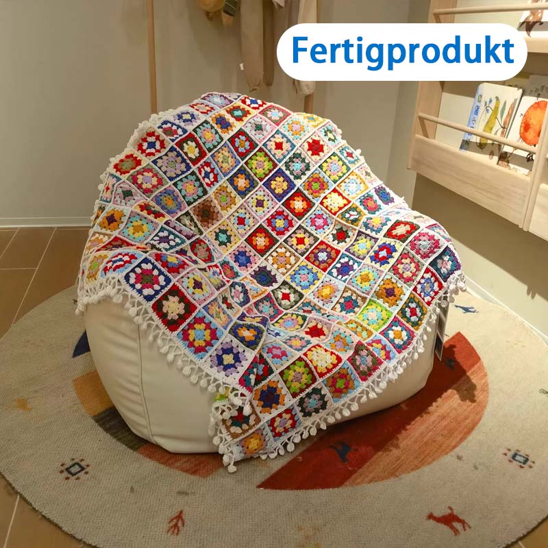 🌈 Handgestrickte Regenbogen-Blumen-Decke (100×100 cm) 🌼 DIY-Set oder Fertigprodukt erhältlich 🧶✨ Bunte Häkeldecke für Zuhause & Geschenkidee 🎁-(LW07)