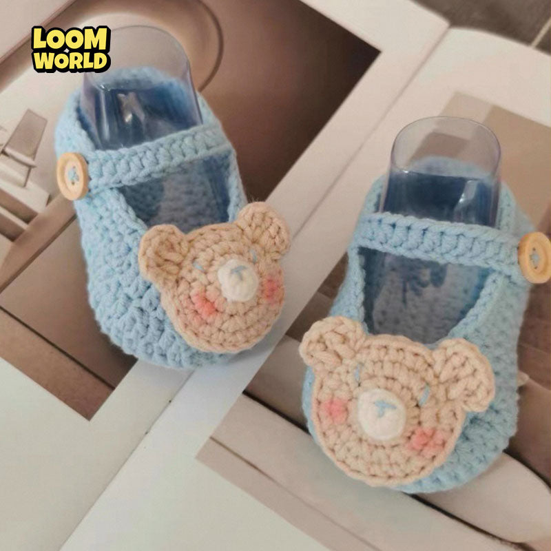 LW14-🧸💙 Handgehäkelte Babyschuhe mit süßem Bären-Design – Weiche Neugeborenen-Schuhe 👶🎁