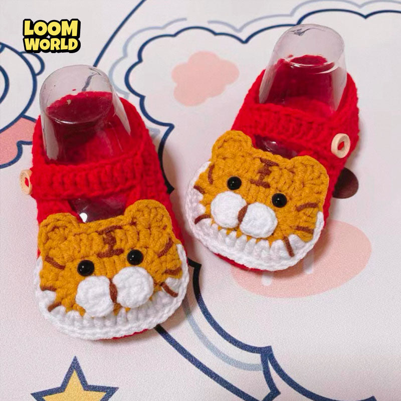 LW16-🐯❤️ Handgehäkelte Babyschuhe im Tiger-Design – Weiche Neugeborenen-Schuhe 👶🎁