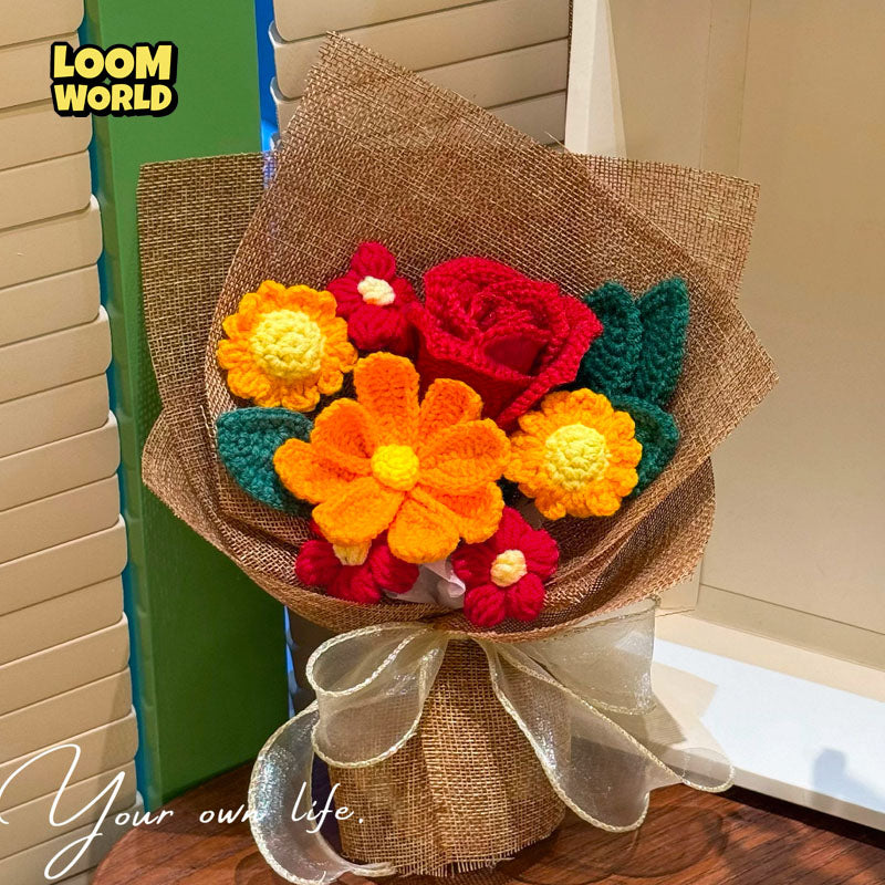 Handgemachter kleiner Häkelblumenstrauß – Zarte Häkelblumen als Brautstrauß, Geschenk & Dekoration | LW25