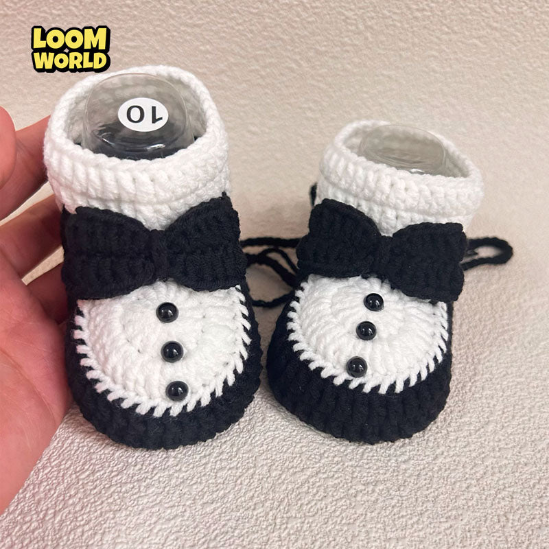 LW17-🤵 Handgehäkelte Babyschuhe im Gentleman-Stil – Elegante Neugeborenen-Schuhe 👶✨
