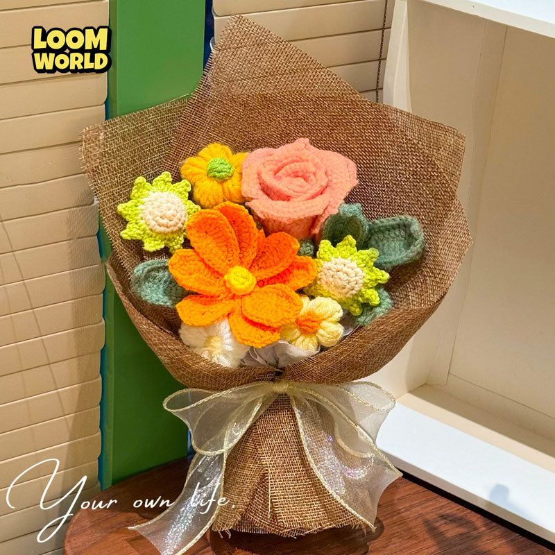 Handgemachter kleiner Häkelblumenstrauß – Zarte Häkelblumen als Brautstrauß, Geschenk & Dekoration | LW25