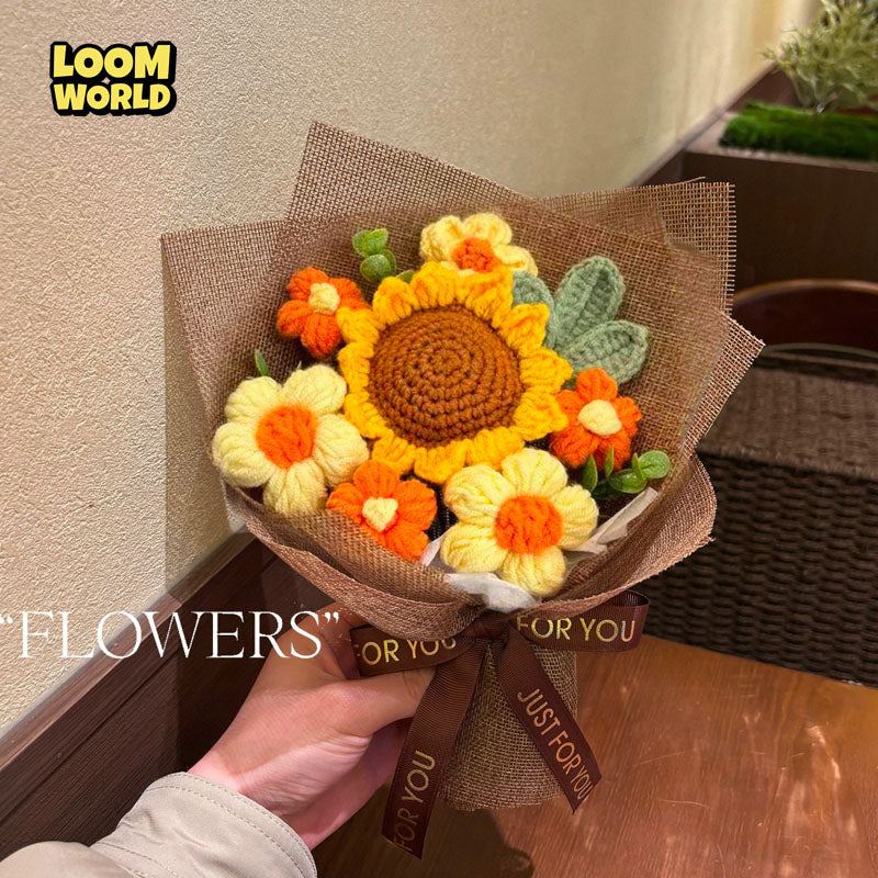 Handgemachter kleiner Häkelblumenstrauß – Zarte Häkelblumen als Brautstrauß, Geschenk & Dekoration | LW25