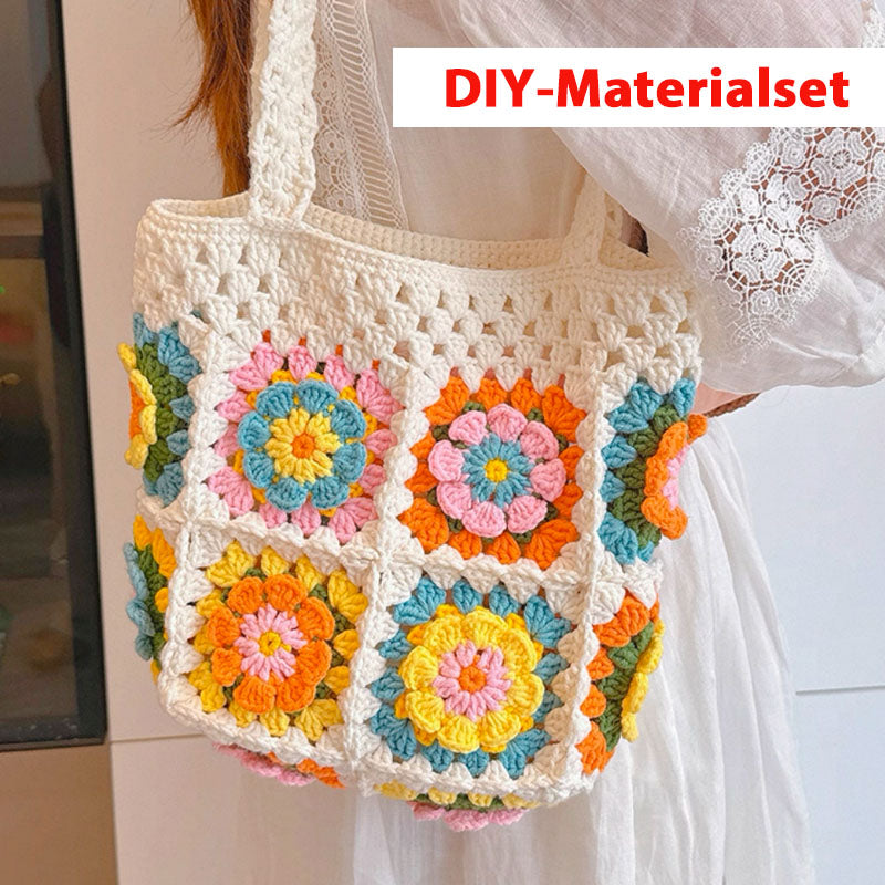 Handgestrickte Blumen-Umhängetasche 🌼 | Fertig oder als DIY-Set erhältlich-(LW04-A)