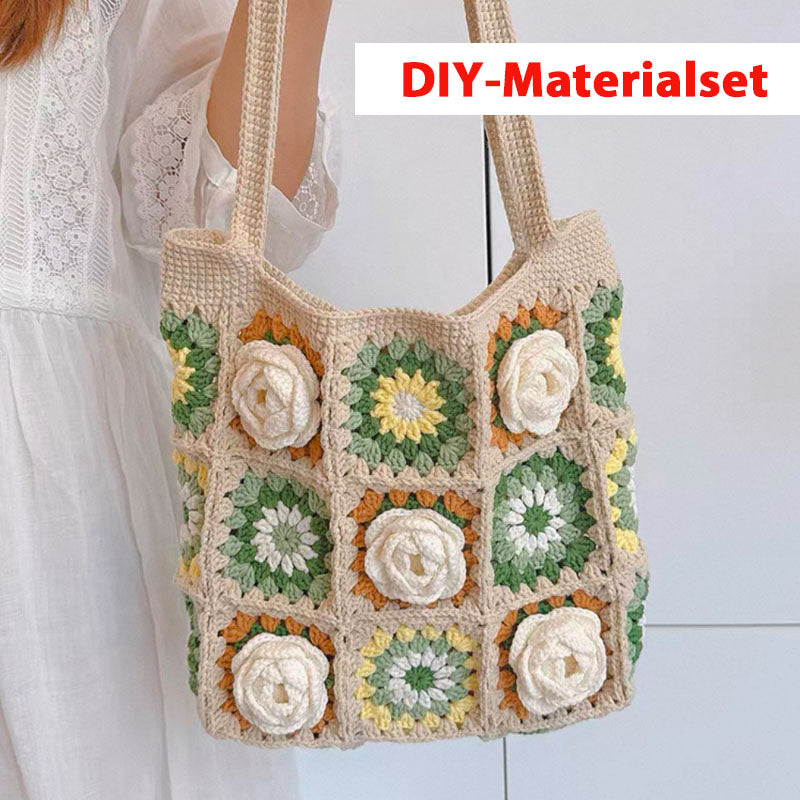 Handgestrickte Blumen-Umhängetasche 🌼 | Fertig oder als DIY-Set erhältlich-(LW04-B)