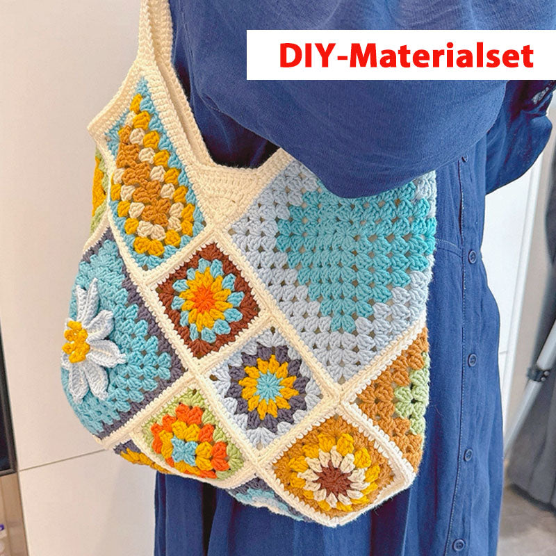 Handgestrickte Blumen-Umhängetasche 🌼 | Fertig oder als DIY-Set erhältlich-(LW04-C)