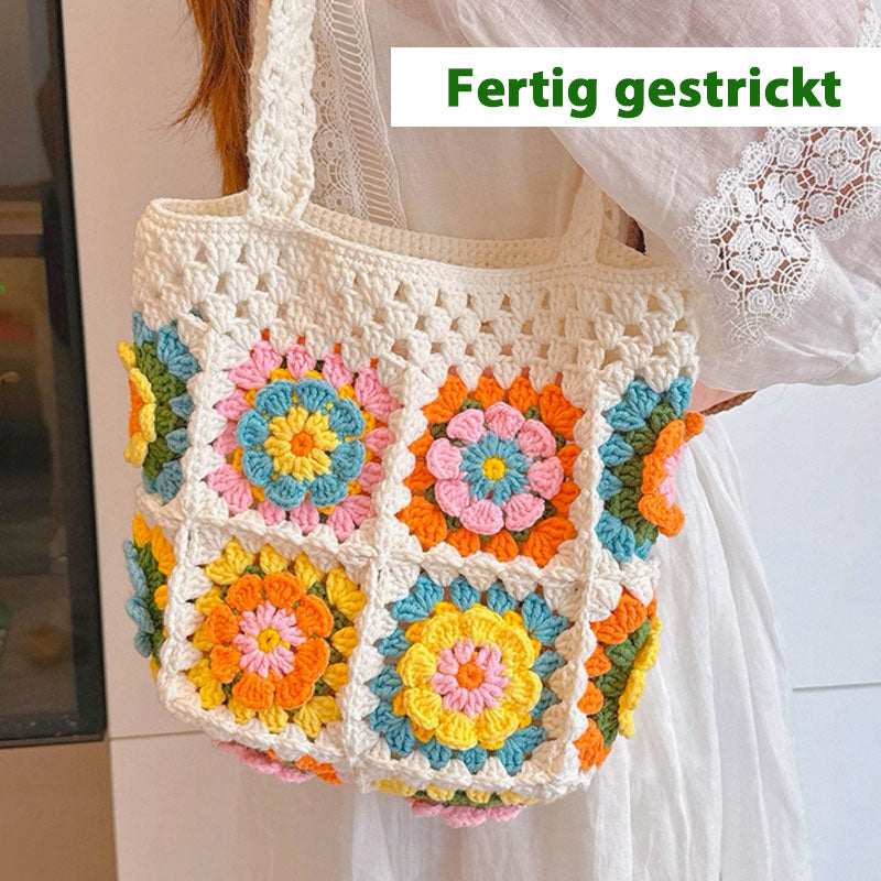 Handgestrickte Blumen-Umhängetasche 🌼 | Fertig oder als DIY-Set erhältlich-(LW04-A)