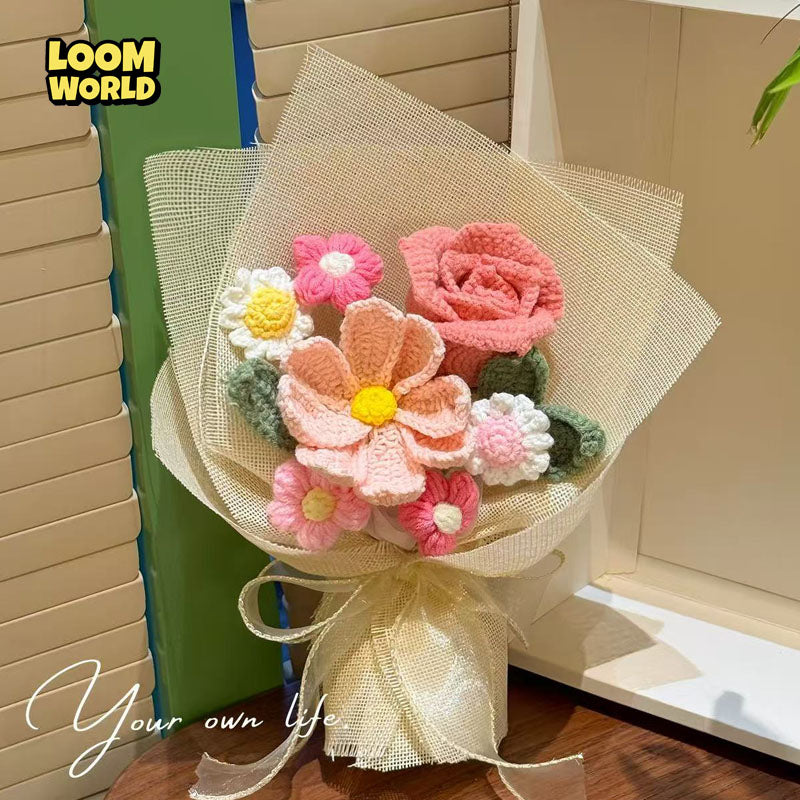 Handgemachter kleiner Häkelblumenstrauß – Zarte Häkelblumen als Brautstrauß, Geschenk & Dekoration | LW25