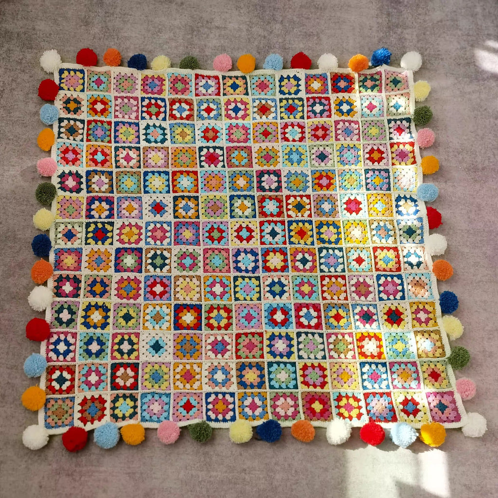 🌈 Handgestrickte Regenbogen-Blumen-Decke (100×100 cm) 🌼 DIY-Set oder Fertigprodukt erhältlich 🧶✨ Bunte Häkeldecke für Zuhause & Geschenkidee 🎁-(LW07)