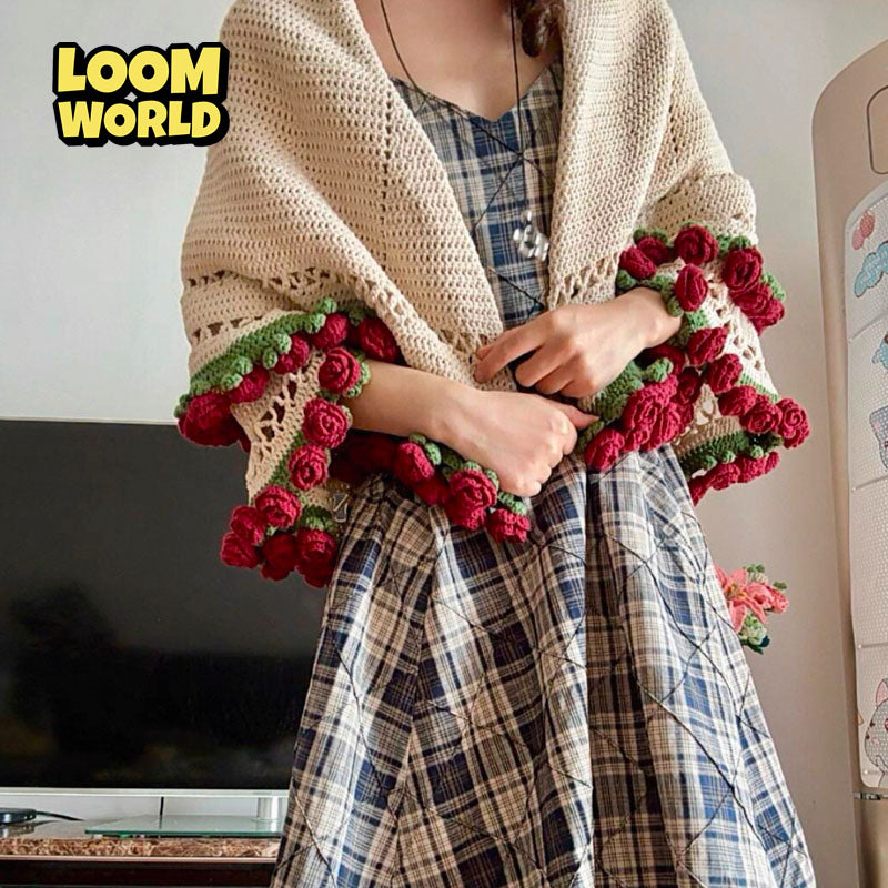 🎁 Handgemachte Strickdecke mit 3D-Blumen 🌷 – das perfekte Geschenk voller Wärme & Stil-(LW01)